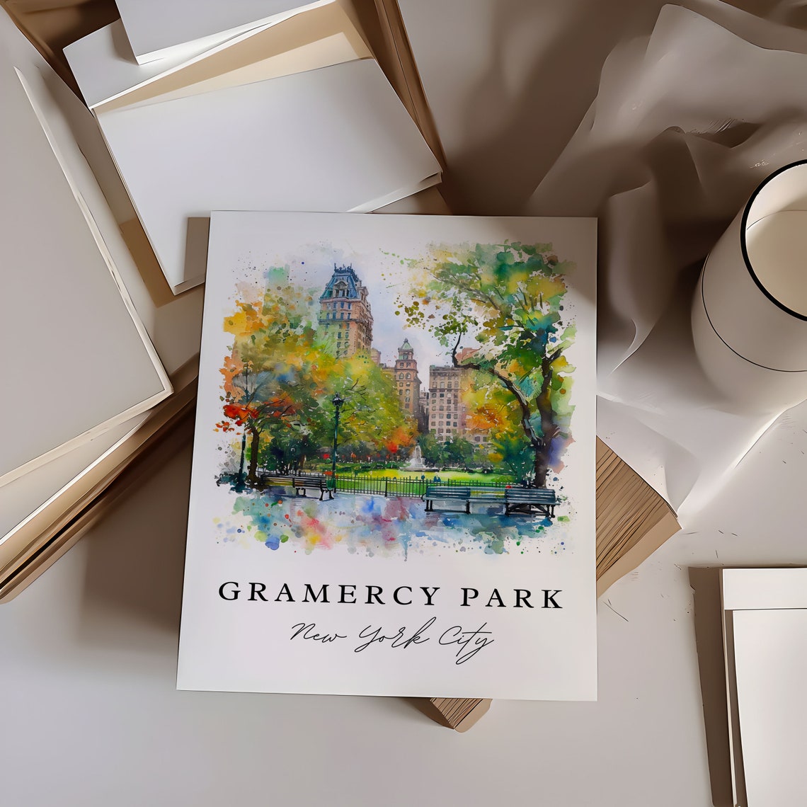 Gramercy Park New York City Green Urban Oasis Watercolor Poster - Image 6
