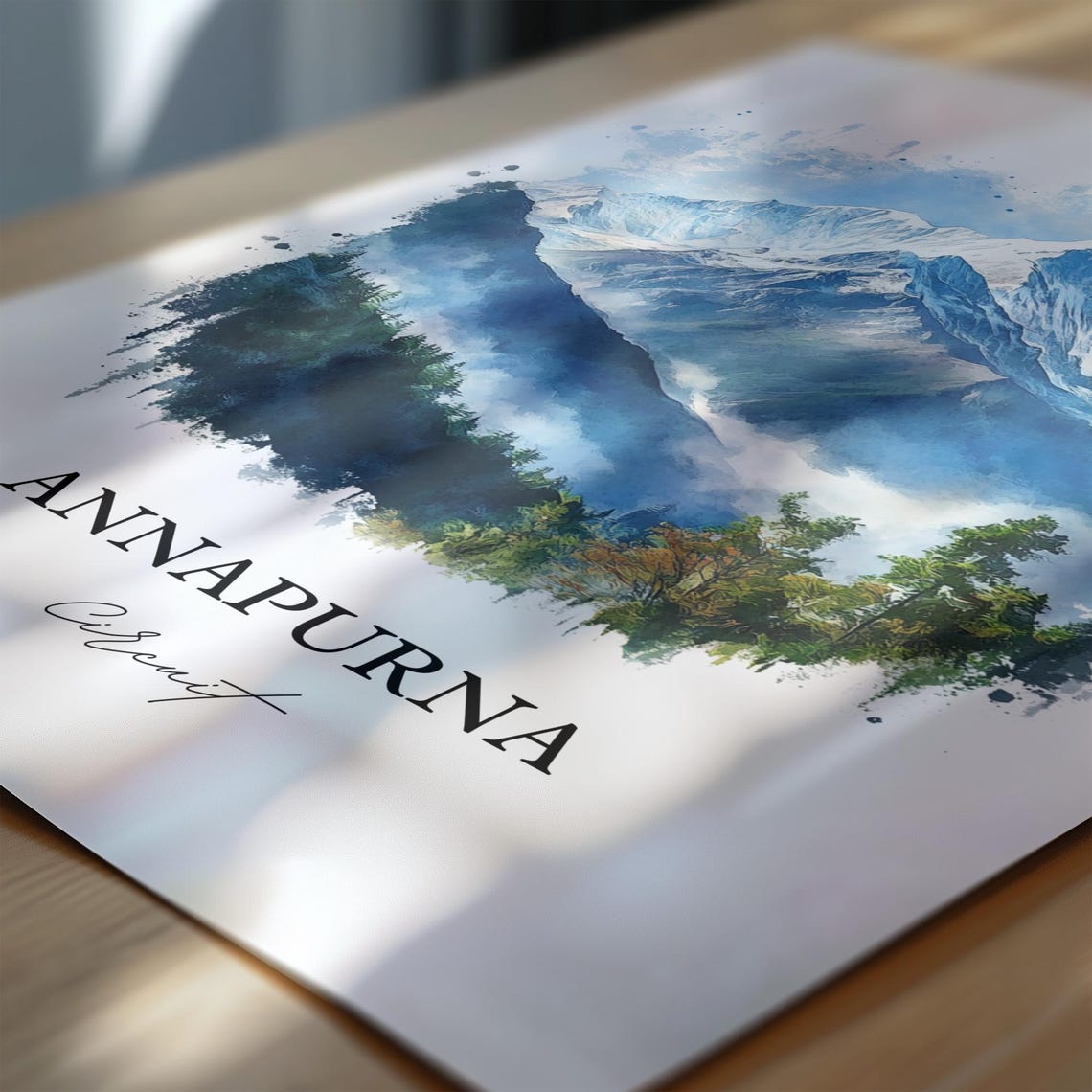 Annapurna Circuit Nepal Watercolor Snow Peak Trekking Travel Poster - Image 7