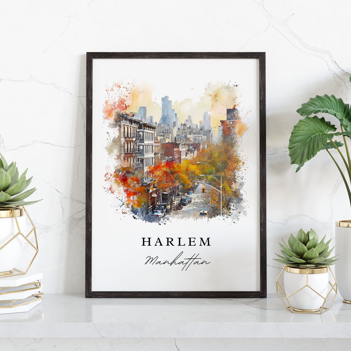 Harlem Manhattan New York Autumn Street Watercolor City Poster - Image 3
