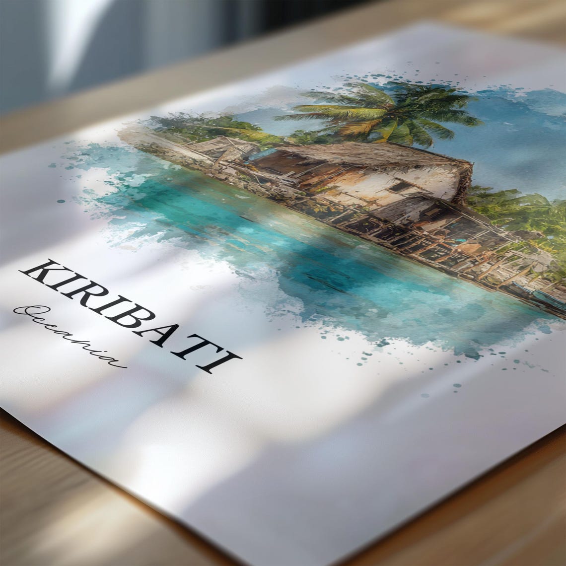 Kiribati Oceania Overwater Thatched Hut Turquoise Watercolor Poster - Image 6