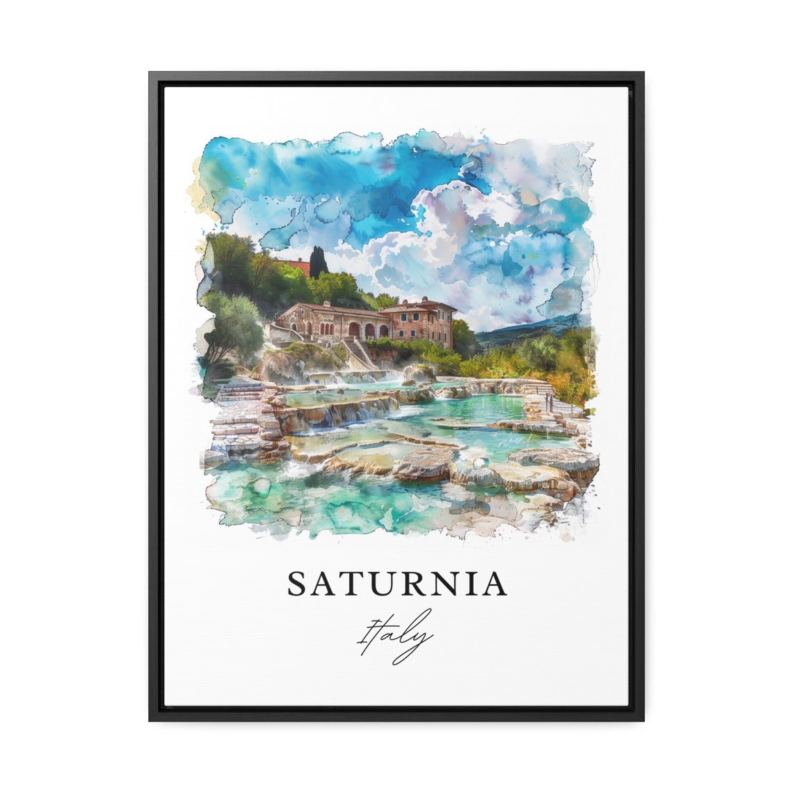 Saturnia Italy Watercolor Thermal Springs Travertine Pools Poster - Image 3