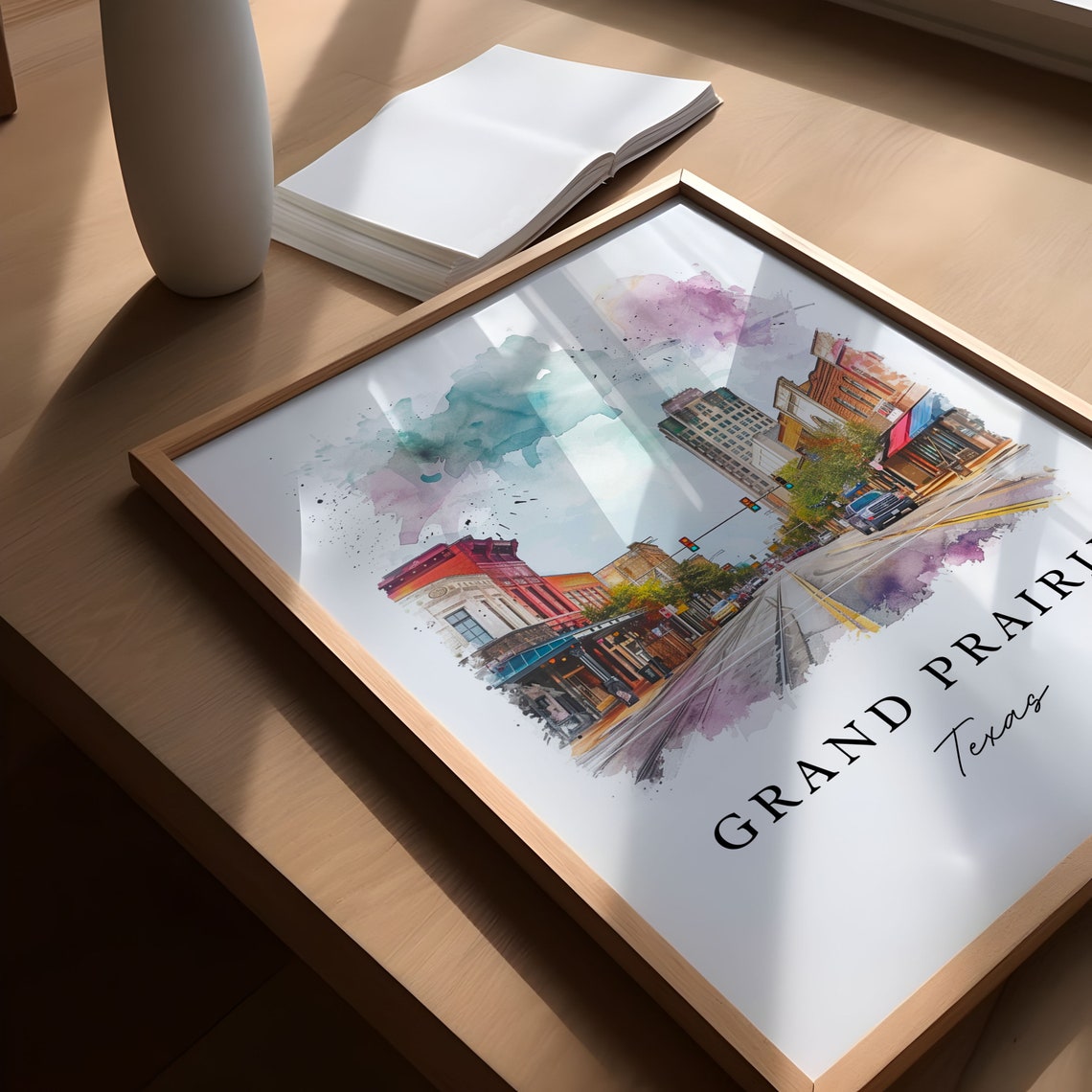 Grand Prairie Texas Downtown Main Street Buildings Watercolor Poster - Image 5