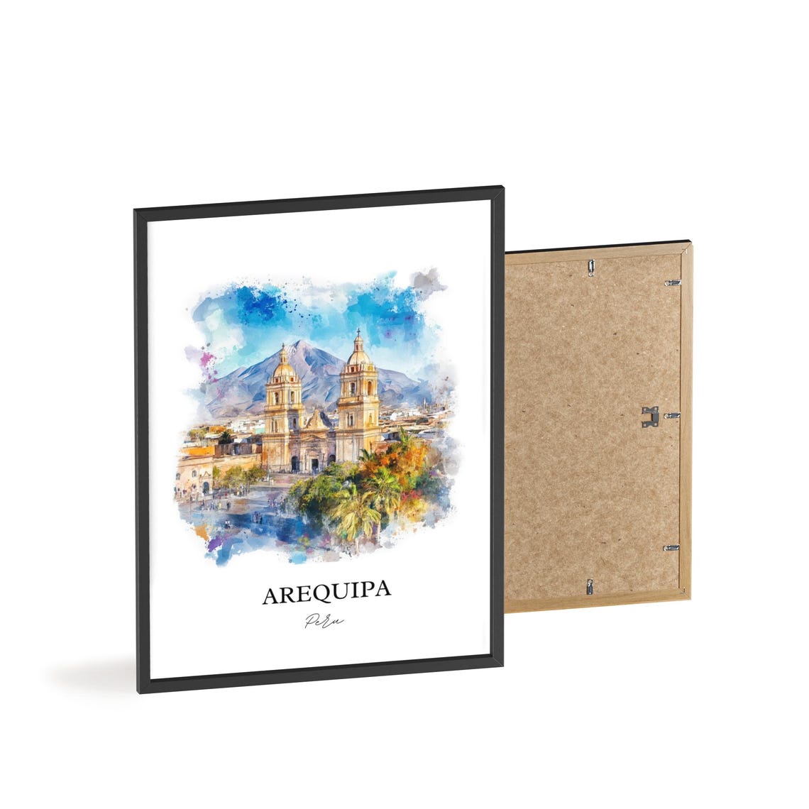 Arequipa Peru Watercolor Cathedral Volcano Twin Towers Poster - Image 2