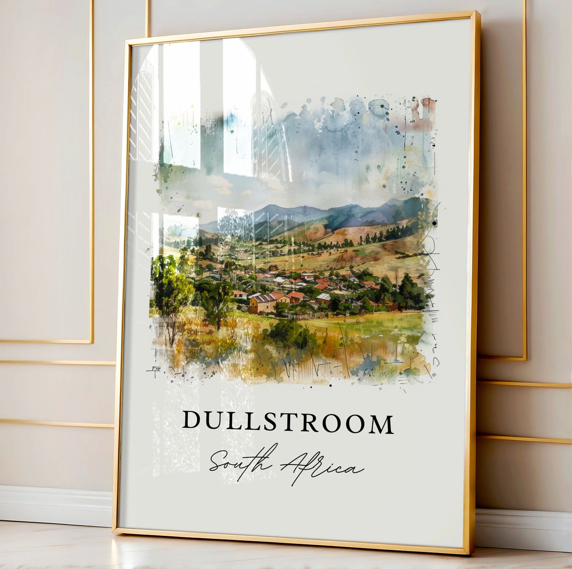 Dullstroom South Africa Highland Valley Town Watercolor Poster - Image 4