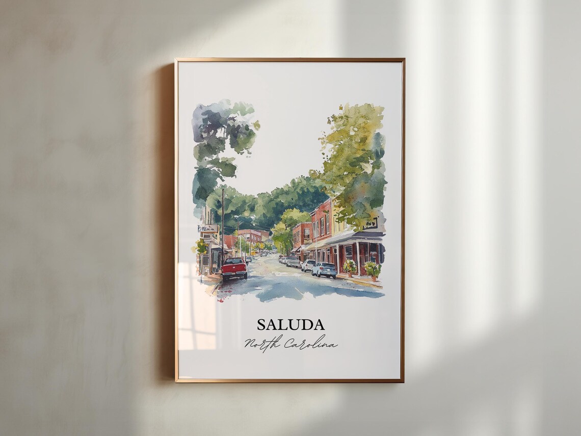 Saluda North Carolina Mountain Street Watercolor Travel Gift Poster - Image 4