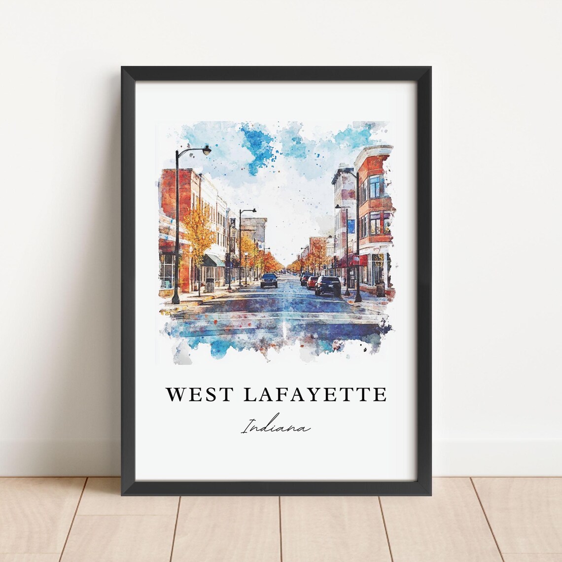 West Lafayette Watercolor Travel Poster, Purdue Gift