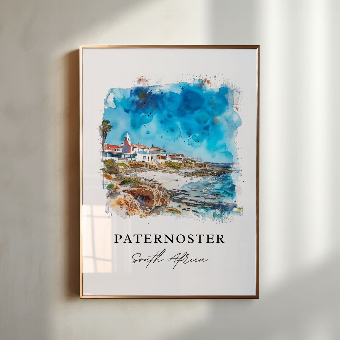 Paternoster South Africa Watercolor Coastal Fishing Village Poster