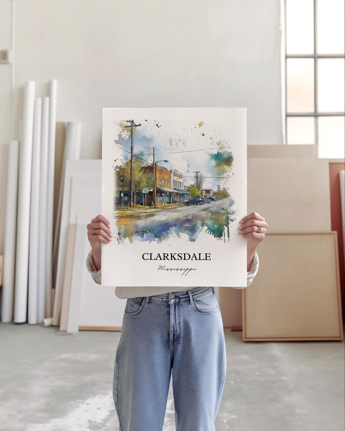 Clarksdale Mississippi Small Town Main Street Watercolor Poster - Image 3
