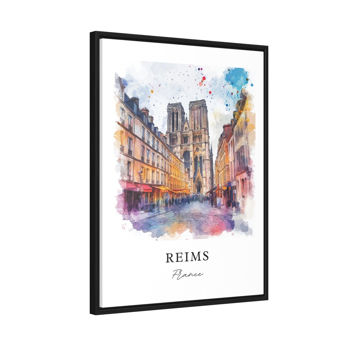 Reims France Gothic Cathedral Street Scene Watercolor Poster - Image 2