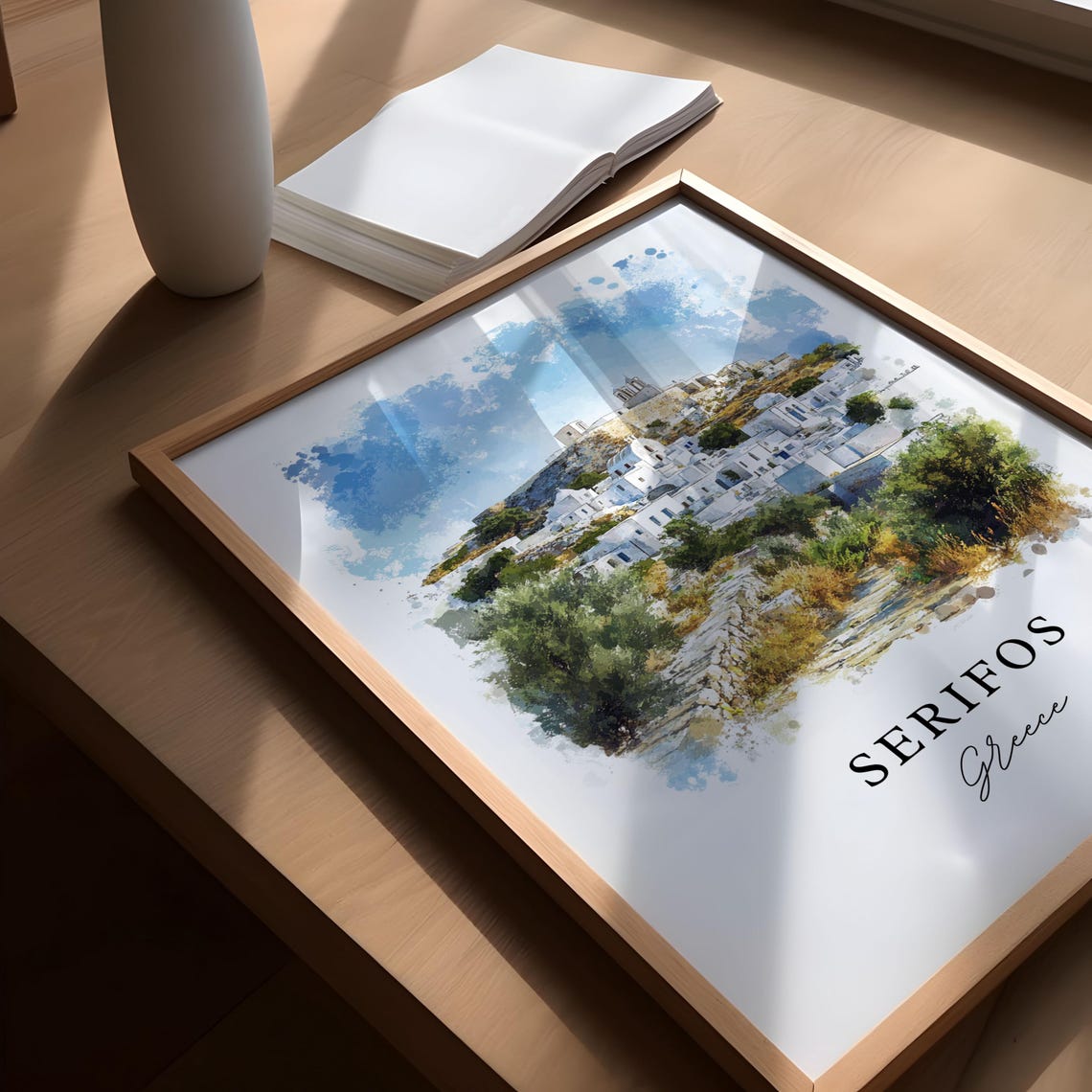Serifos Greece Cyclades Island Village Watercolor Travel Poster - Image 5