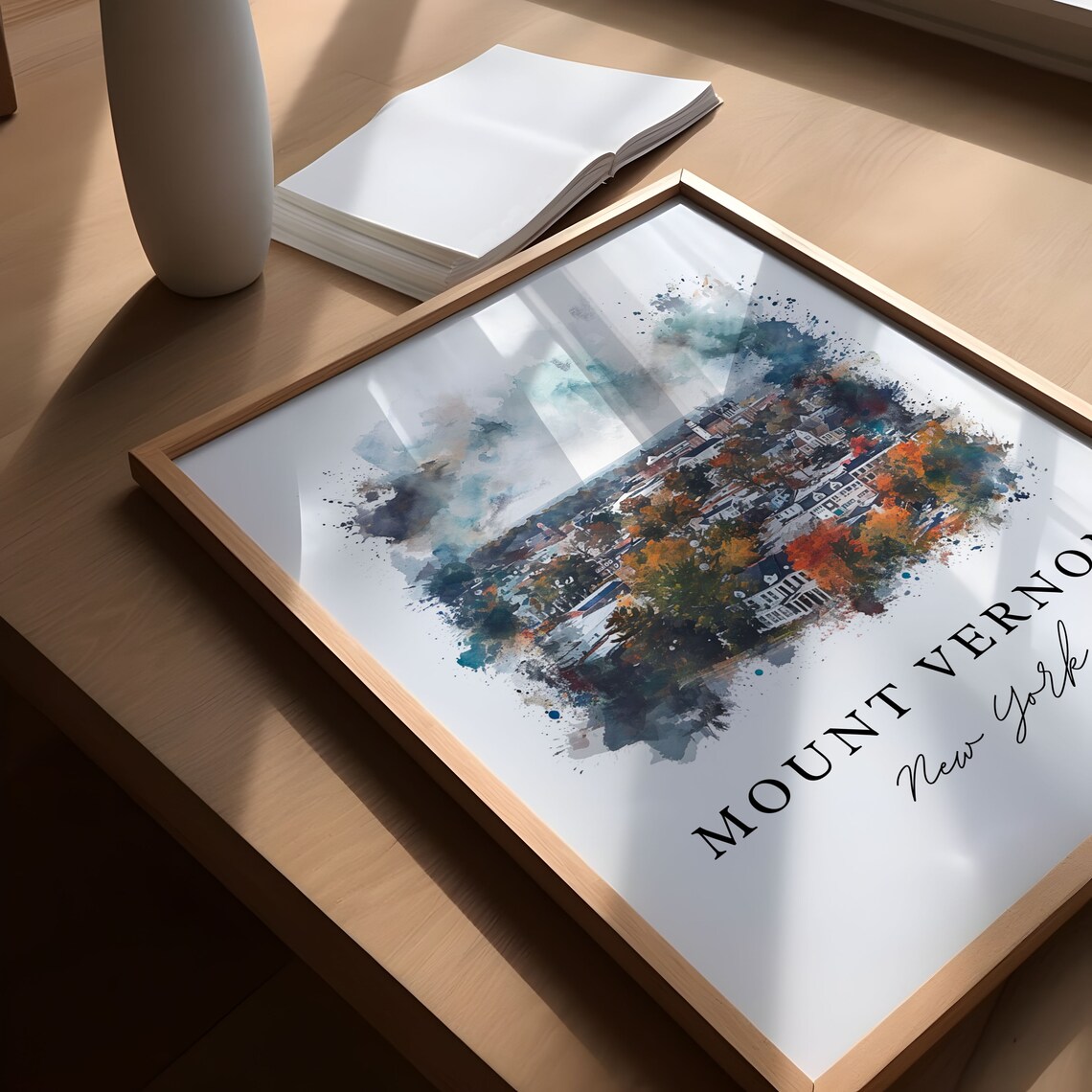 Mount Vernon New York Watercolor Aerial Town Autumn Trees Poster - Image 5