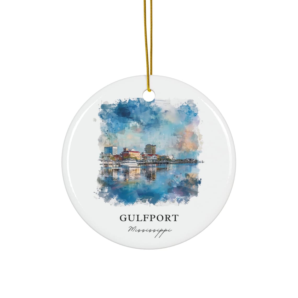 Gulfport Mississippi Watercolor Waterfront Marina Boats Skyline Poster