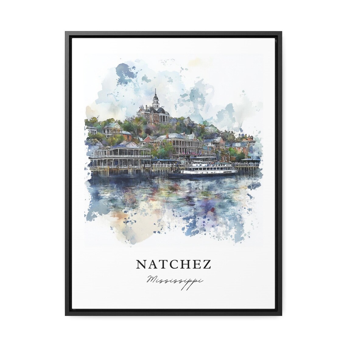 Natchez Mississippi Riverfront Watercolor City Skyline Poster