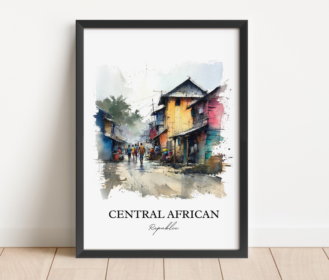 Central African Republic Market Street Watercolor Travel Poster - Image 4