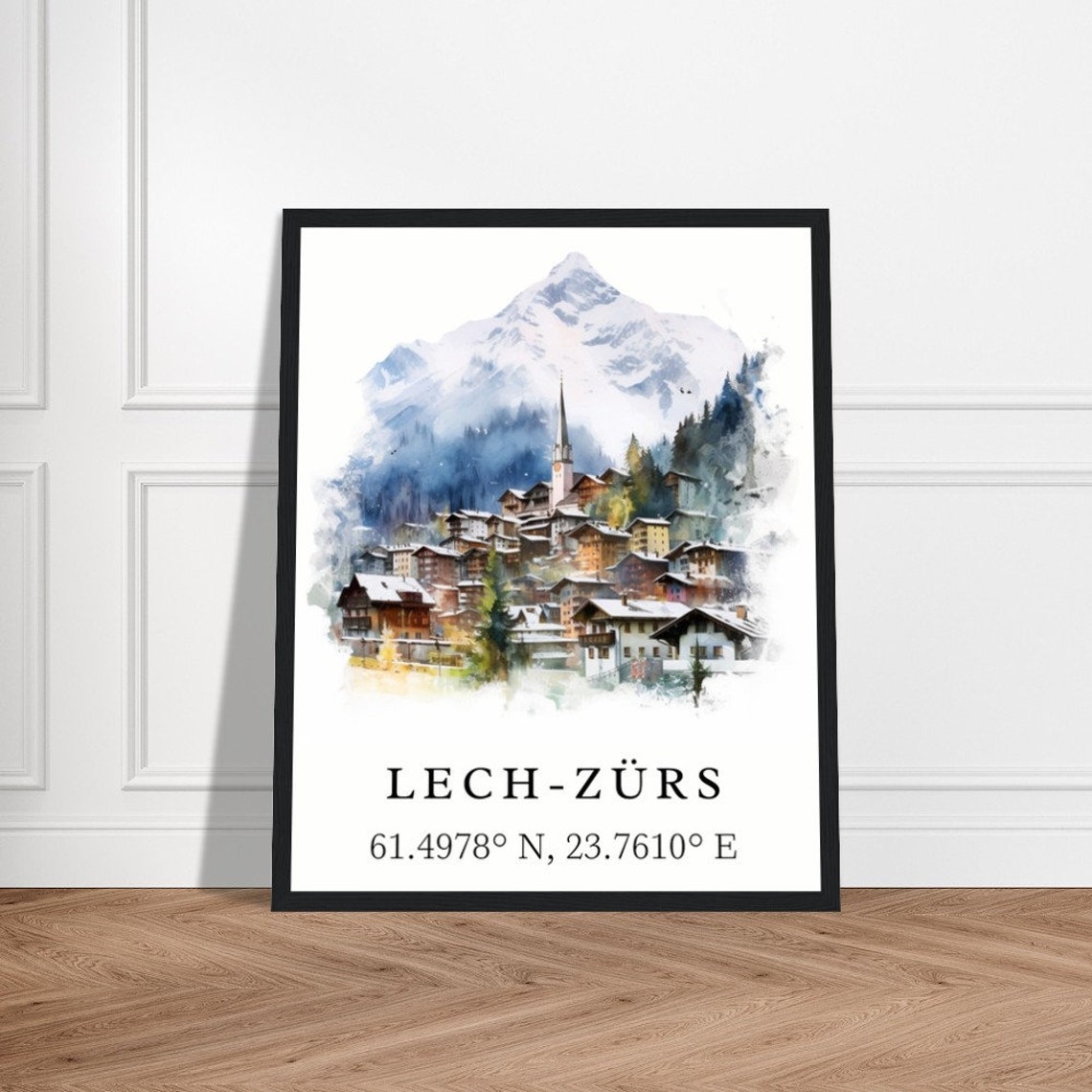 Lech Zurs Austria Alpine Ski Village Watercolor Mountain Poster