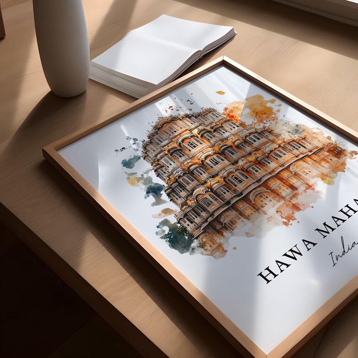 Hawa Mahal India Jaipur Pink Palace Watercolor Landmark Travel Poster - Image 4