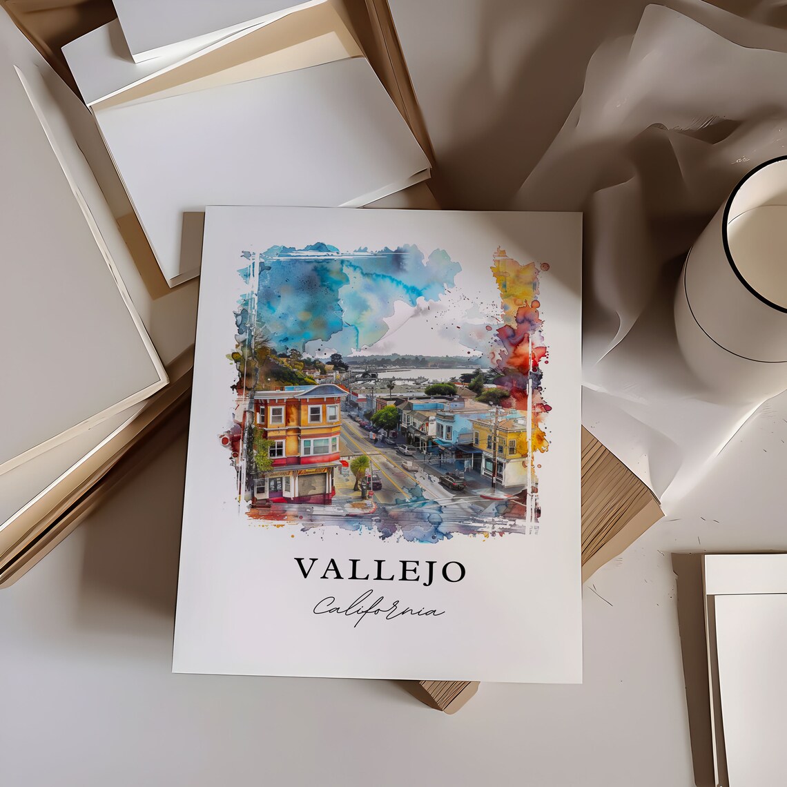 Vallejo California Watercolor Downtown Street Bay View Poster - Image 6