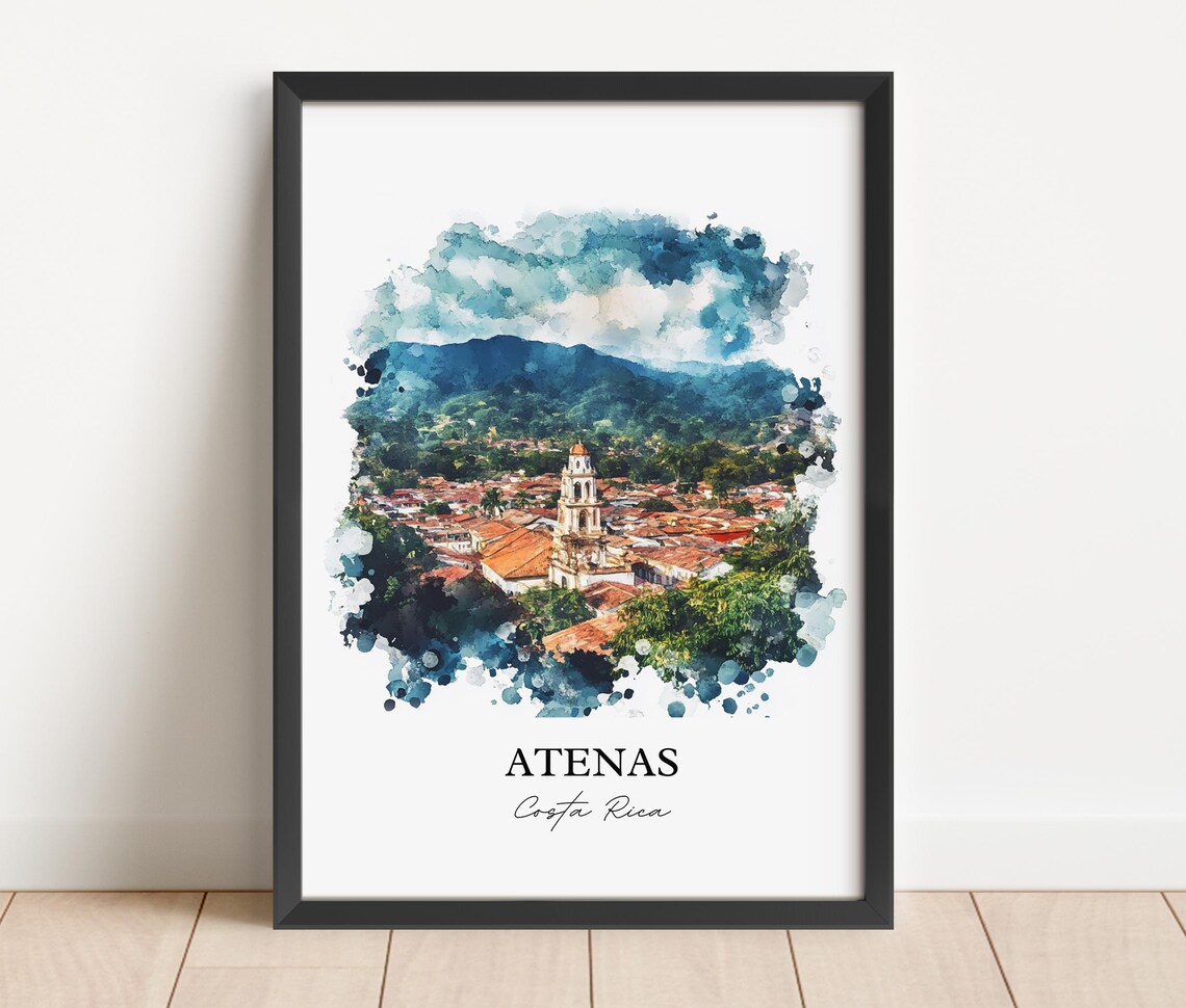 Atenas Costa Rica Church Mountain Town Watercolor Travel Poster - Image 4