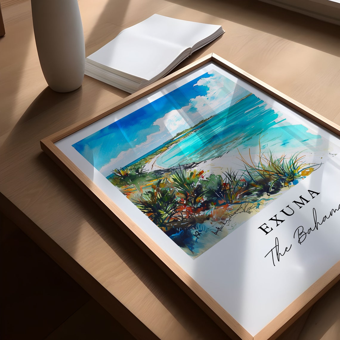 Exuma Bahamas Watercolor Turquoise Beach Tropical Shore Poster - Image 5
