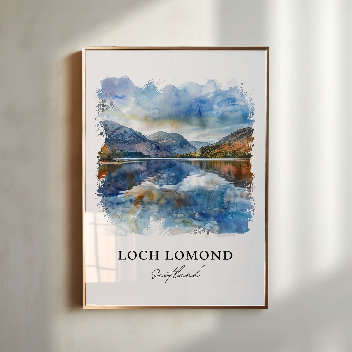Loch Lomond Watercolor Travel Poster, Scotland