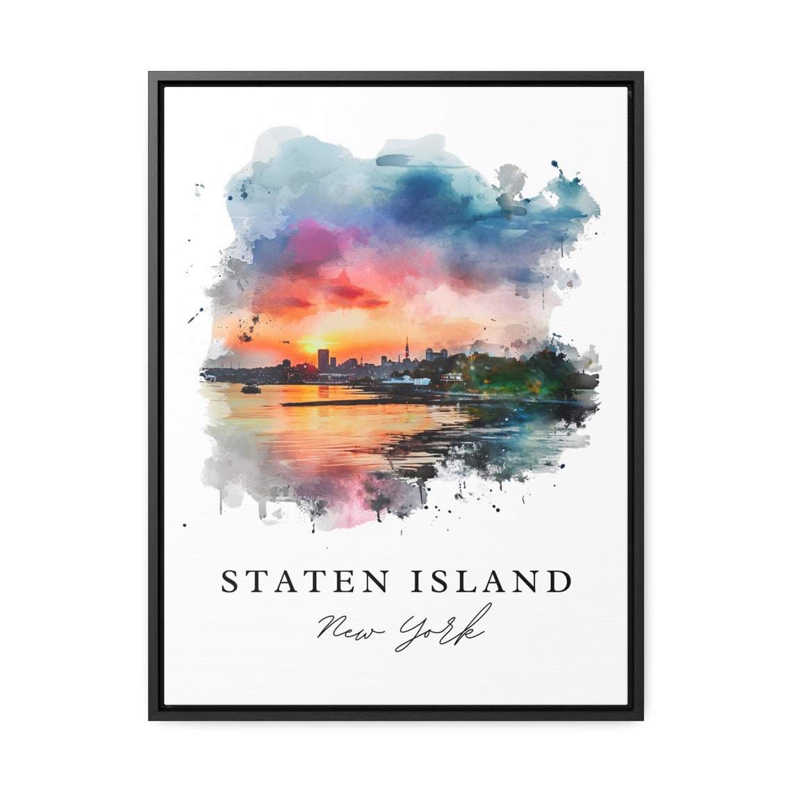 Staten Island New York Watercolor Sunset Skyline Harbor Poster - Image 2