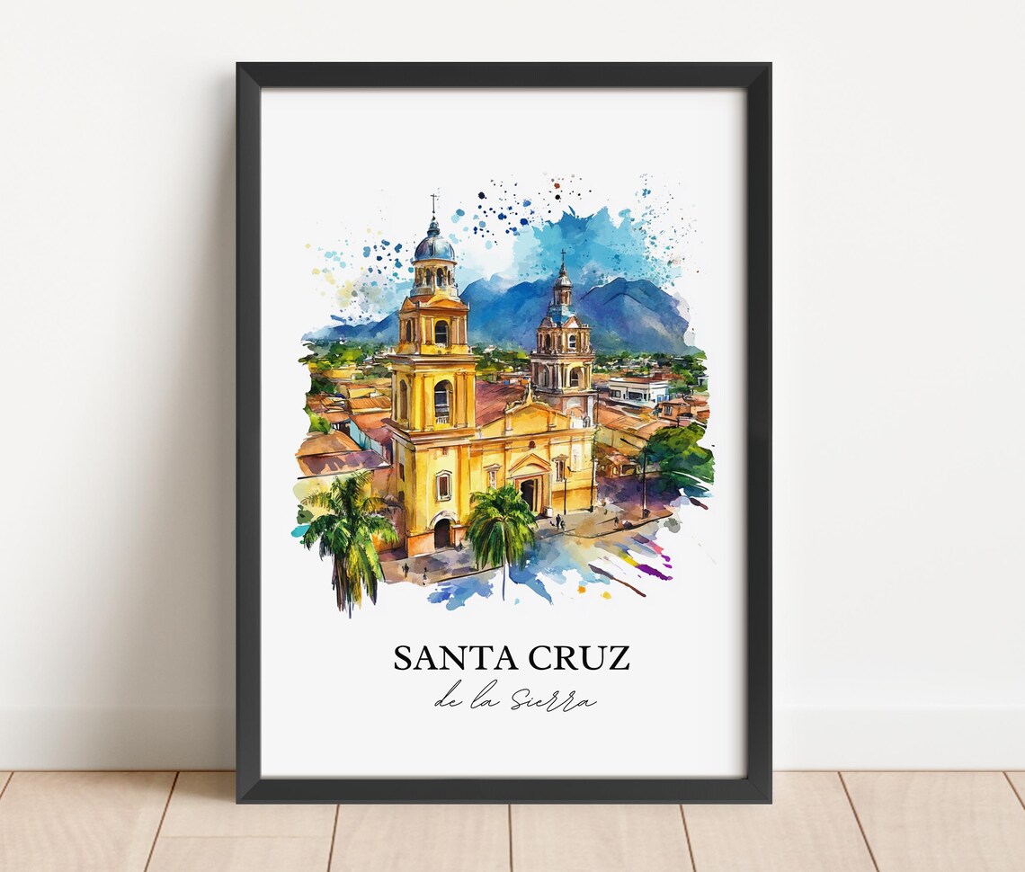 Santa Cruz de la Sierra Watercolor Cathedral Mountain View Poster - Image 3