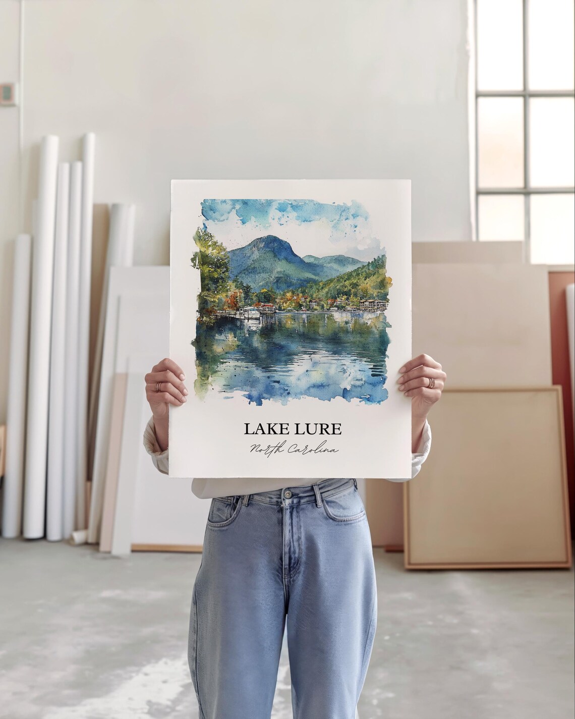 Lake Lure North Carolina Mountain Lake Watercolor Travel Poster - Image 5