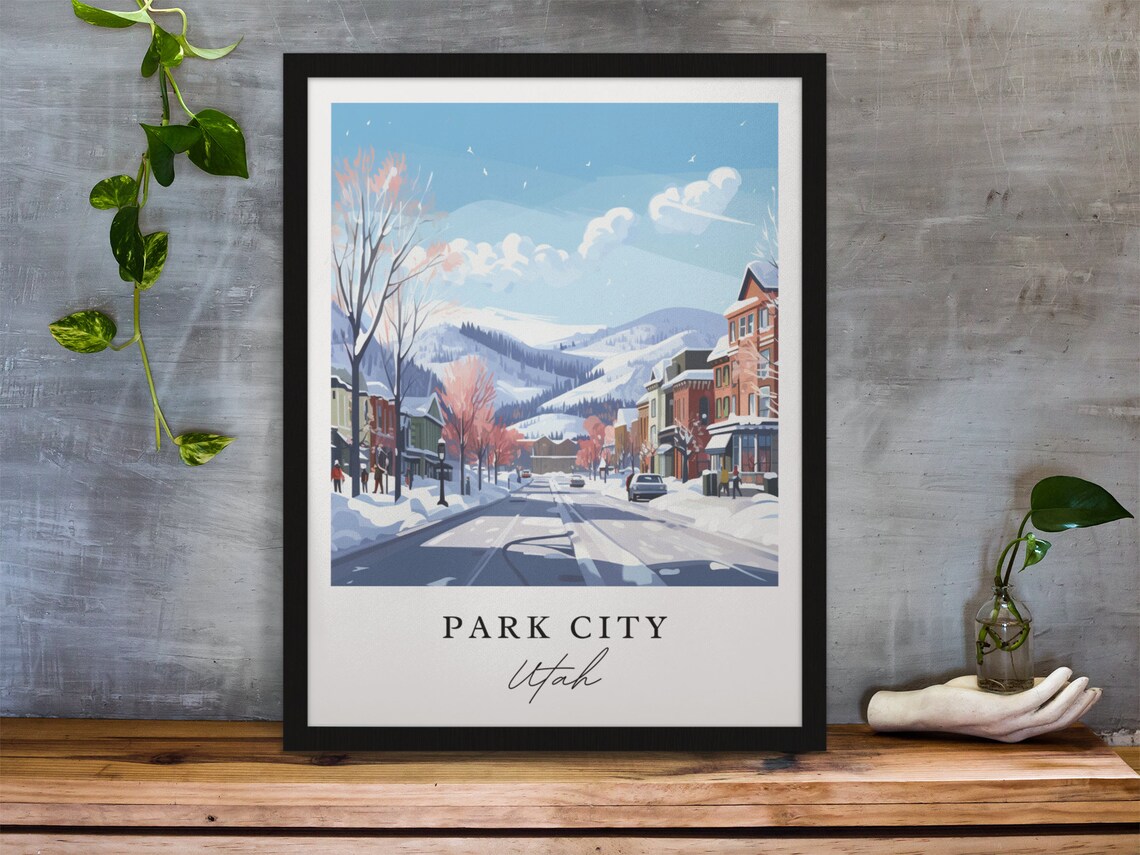 Park City Utah Snowy Main Street Winter Ski Resort Travel Poster - Image 3