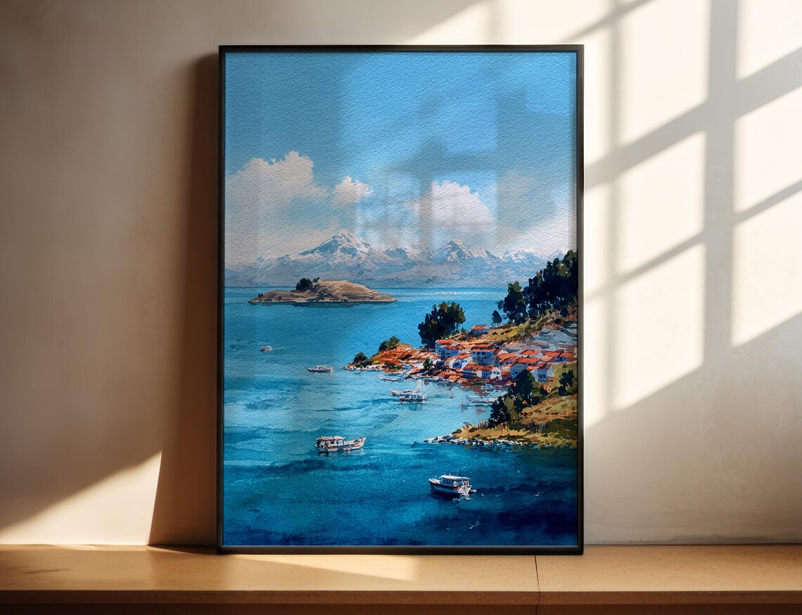 Lake Titicaca Peru Watercolor Travel Print Andes Mountain View