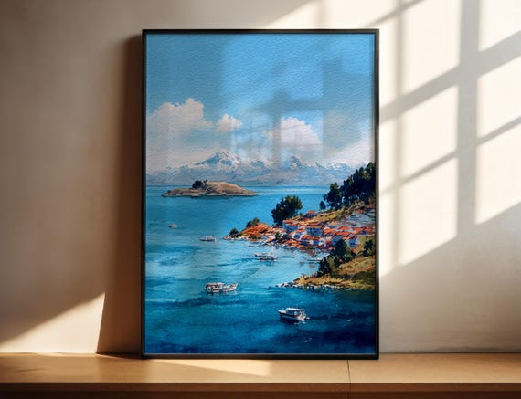 Lake Titicaca Watercolor Art Peru Travel Print Artwork Decor Wall
