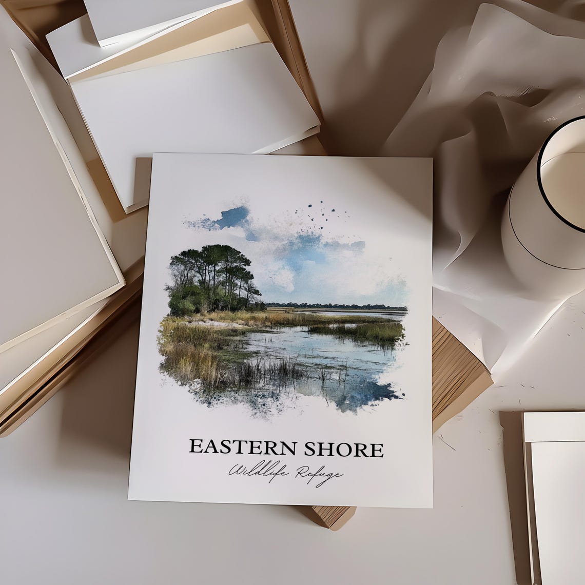 Eastern Shore Wildlife Refuge Marsh Wetland Watercolor Poster - Image 3