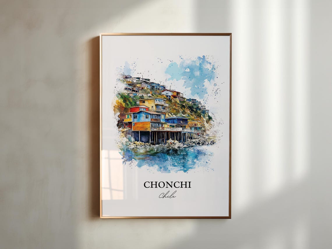 Chonchi Chile Wall Art Print Watercolor Gift Travel Poster Housewarming - Image 4