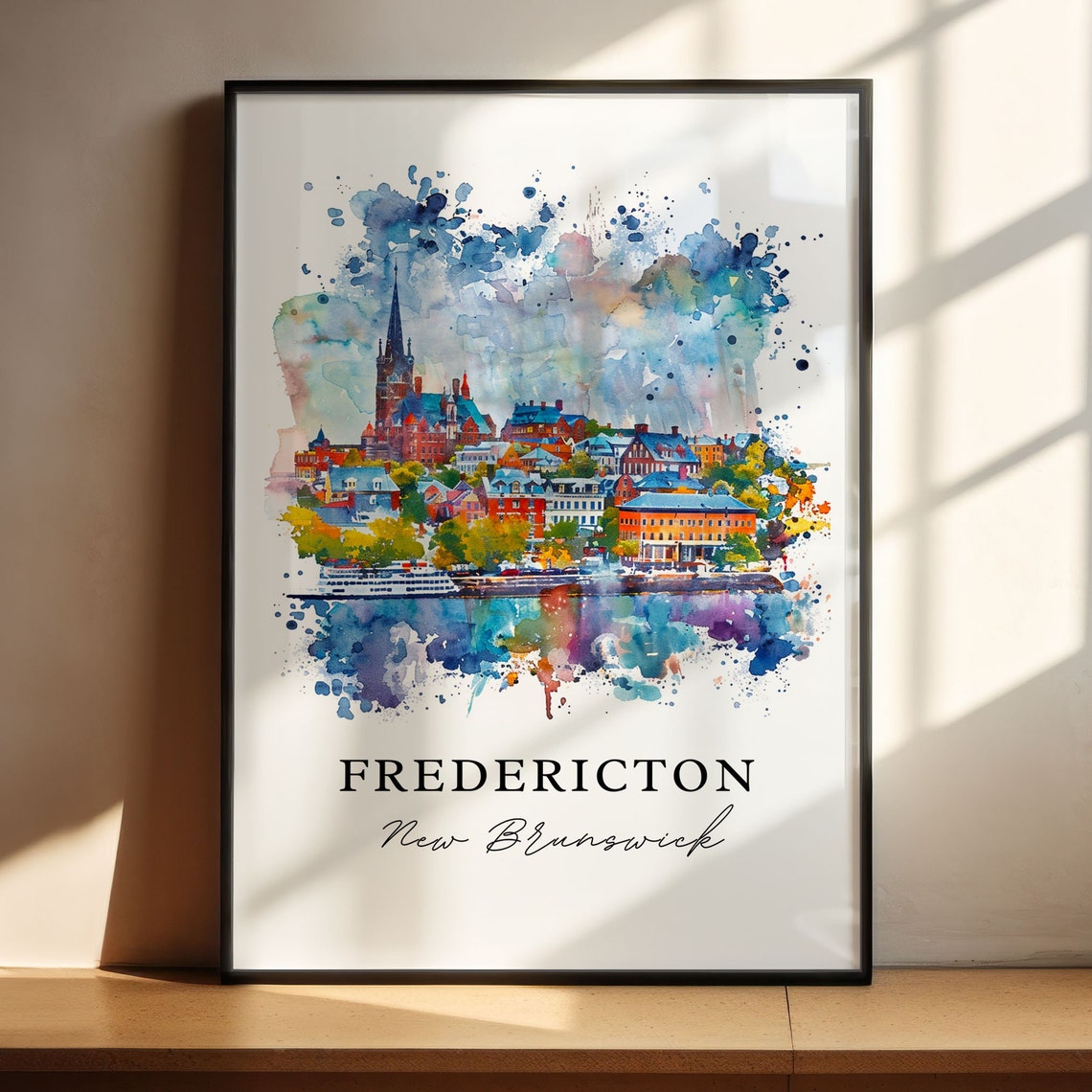 Fredericton New Brunswick Watercolor City Spire Waterfront Poster - Image 4