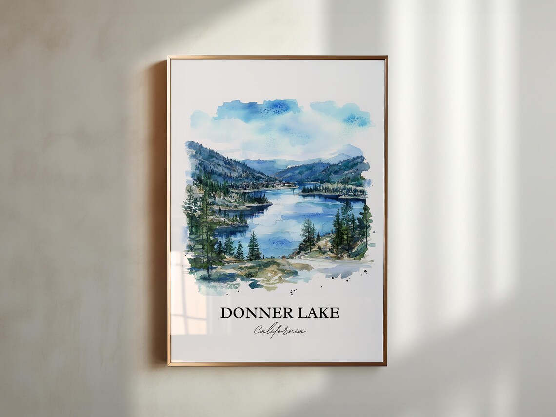 Donner Lake California Alpine Watercolor Mountain Landscape Poster - Image 5