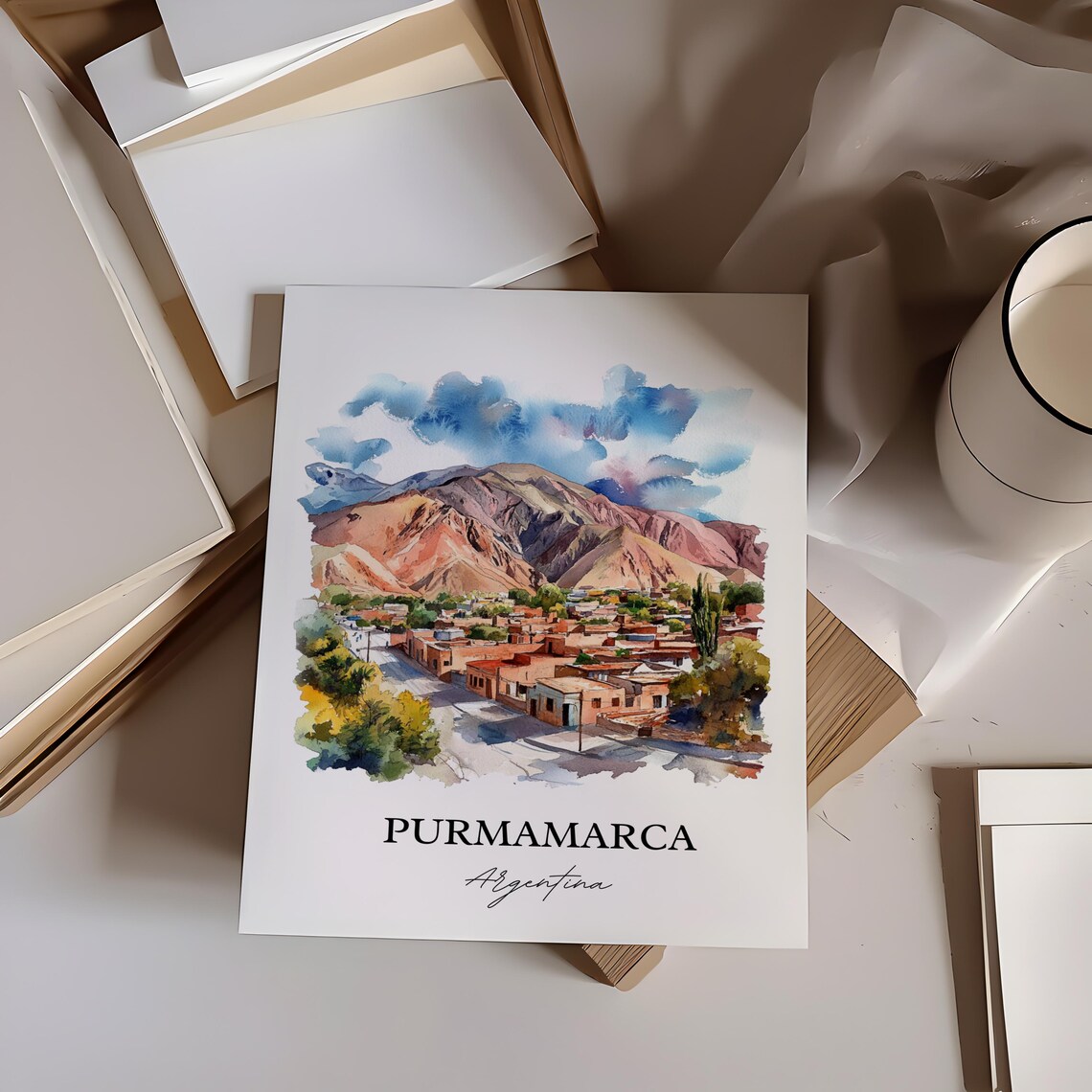 Purmamarca Argentina Watercolor Red Mountain Adobe Town Poster - Image 3