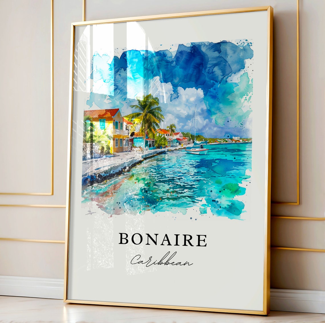 Bonaire Caribbean Wall Art Print Watercolor Gift Travel Poster Housewarming - Image 3