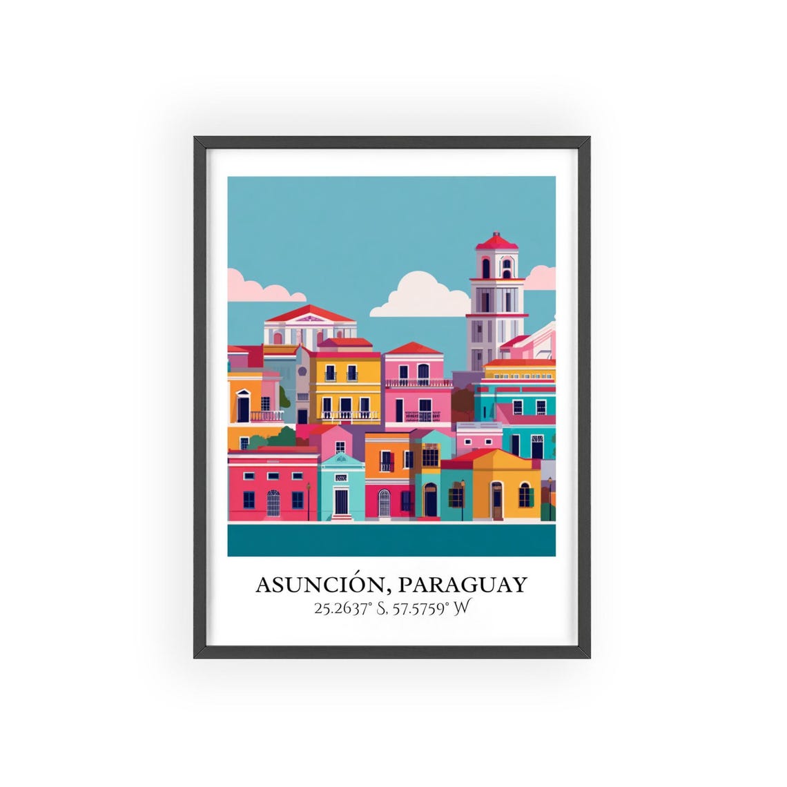 Asuncion Paraguay Colorful Colonial Street Retro Travel Poster - Image 2