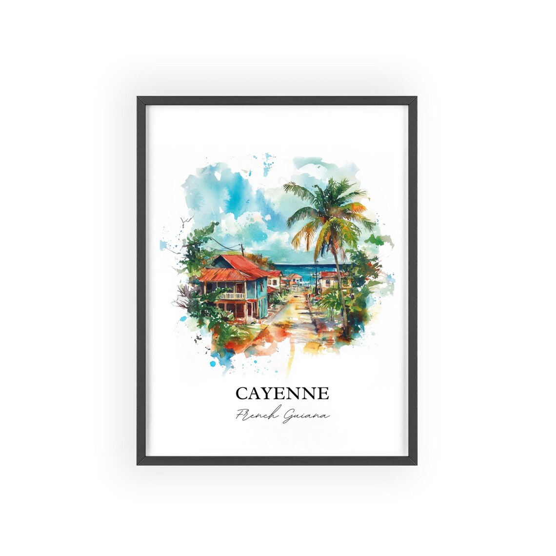 Cayenne French Guiana Watercolor Coastal Street Scene Poster - Image 2