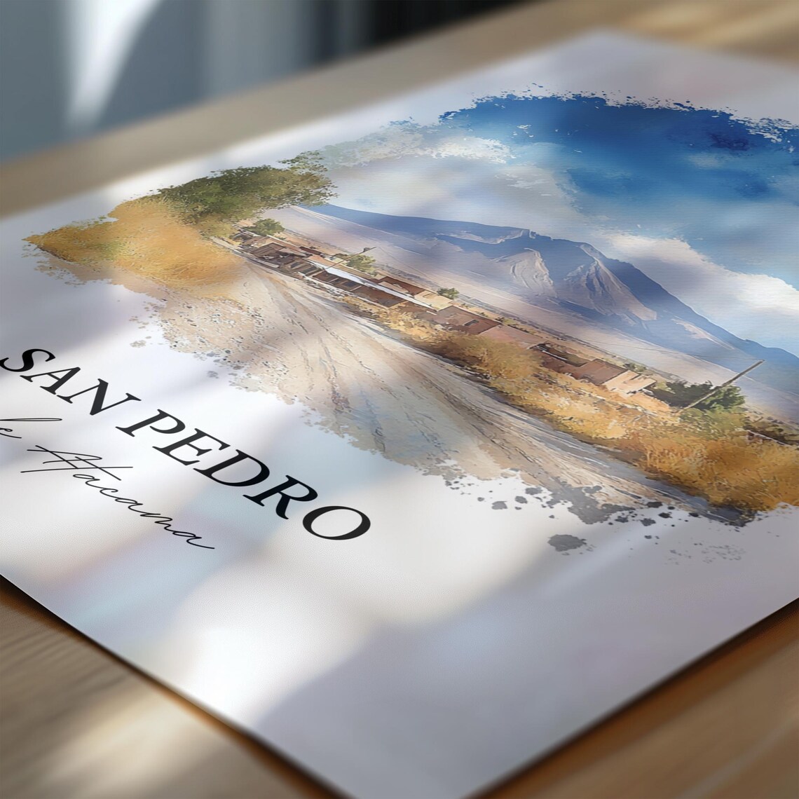 San Pedro de Atacama Watercolor Desert Village Volcano Travel Poster - Image 6