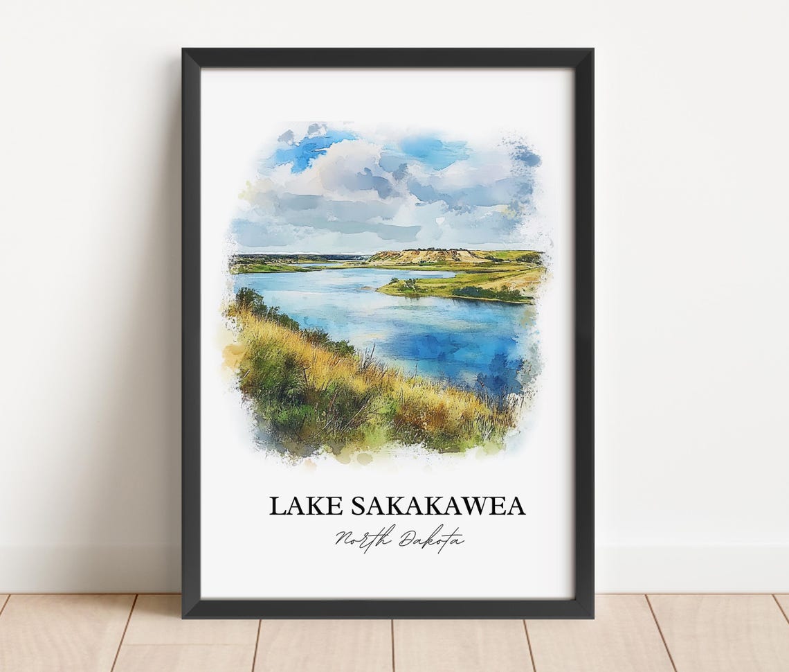 Lake Sakakawea North Dakota Watercolor Prairie Lake Bluffs Poster - Image 4