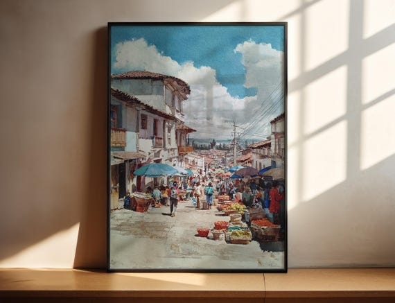 Otavalo Watercolor Art Travel Print Ecuador Artwork Decor Wall