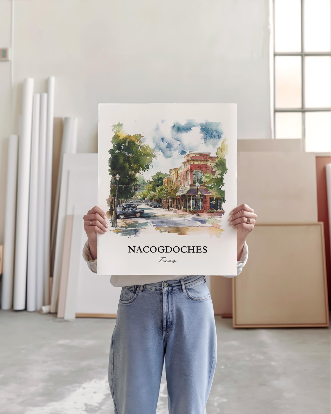 Nacogdoches Texas Historic Downtown Watercolor City Travel Poster - Image 5