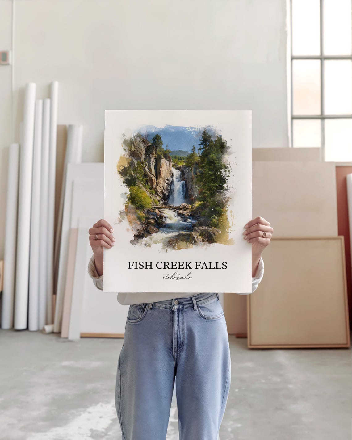 Fish Creek Falls Colorado Pine Forest Cascade Watercolor Poster - Image 5