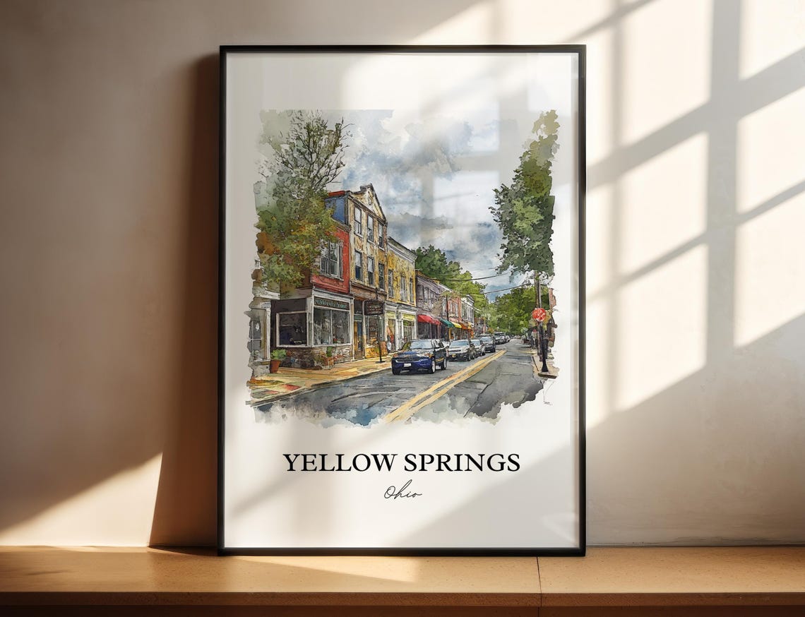 Yellow Springs Ohio Watercolor Charming Downtown Street Poster