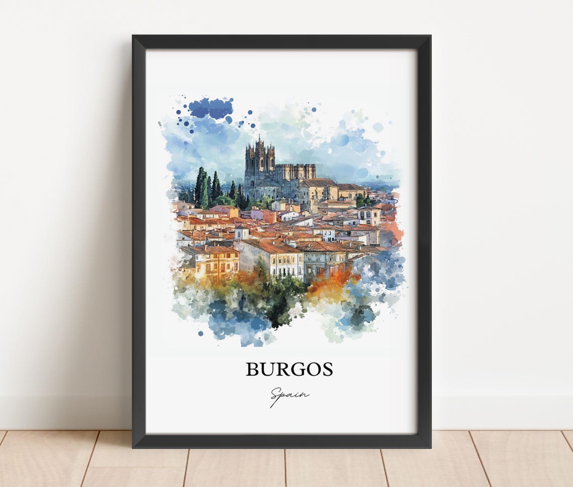 Burgos Spain Gothic Cathedral Rooftops Watercolor Travel Poster - Image 4