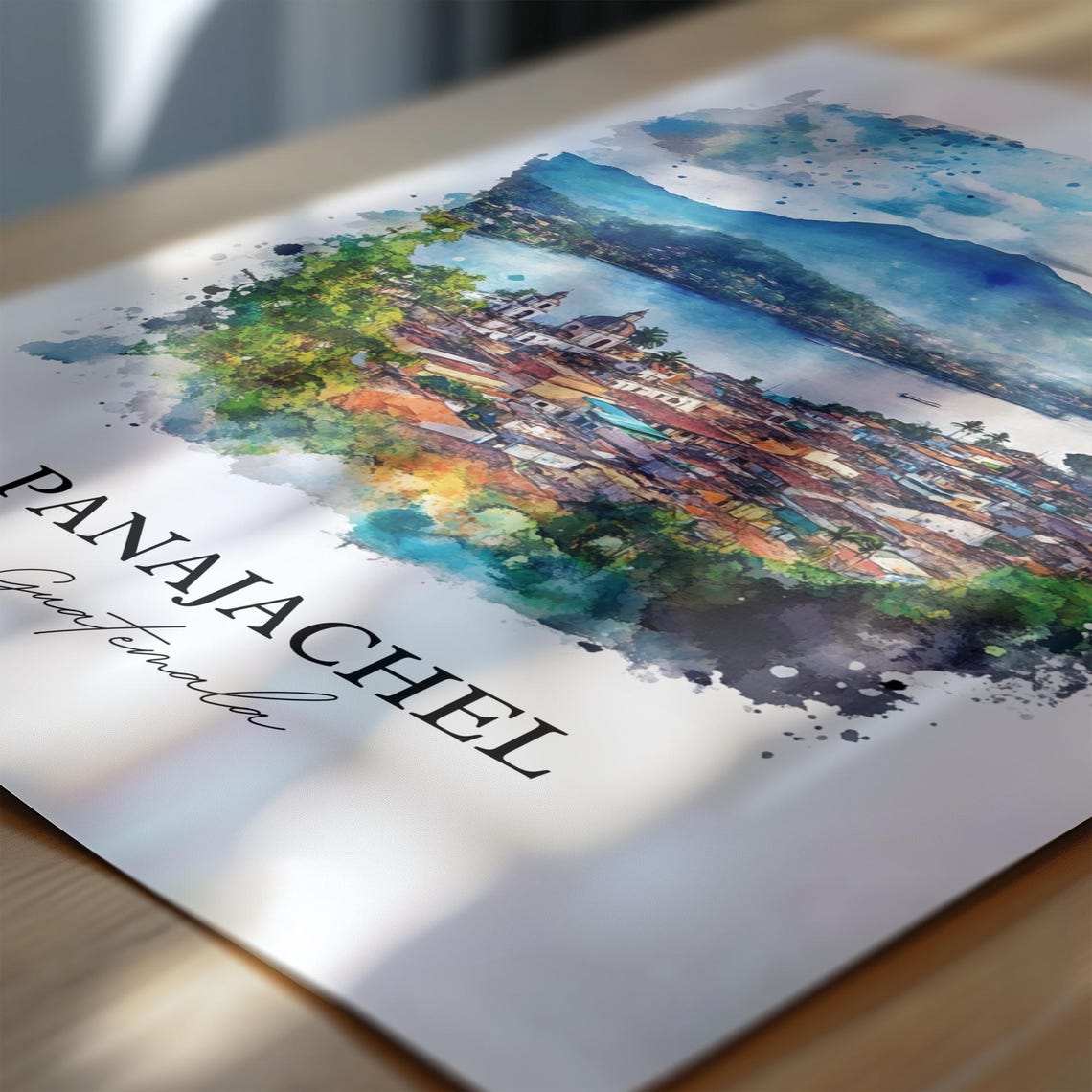 Panajachel Guatemala Lake Atitlan Volcano Town Watercolor Poster - Image 5