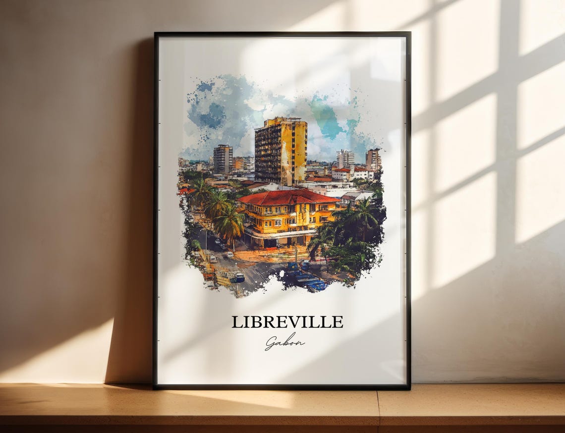 Libreville Gabon City Street Palm Trees Watercolor Art Poster