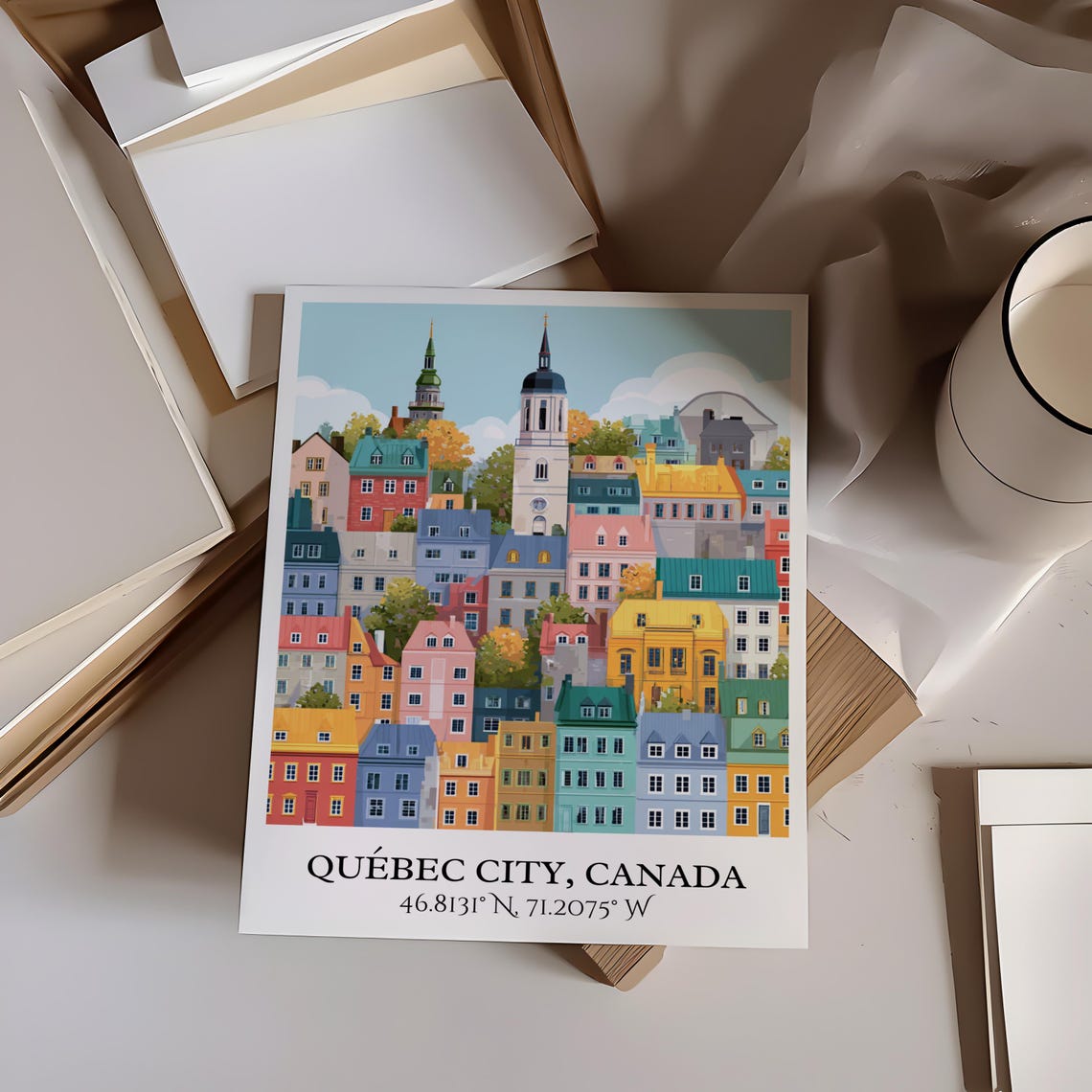 Quebec City Canada Old Town Church Towers Retro Travel Poster - Image 4
