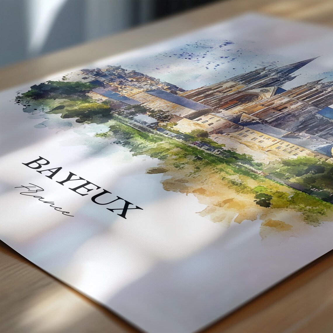 Bayeux France Cathedral Twin Spires Watercolor Cityscape Poster - Image 6