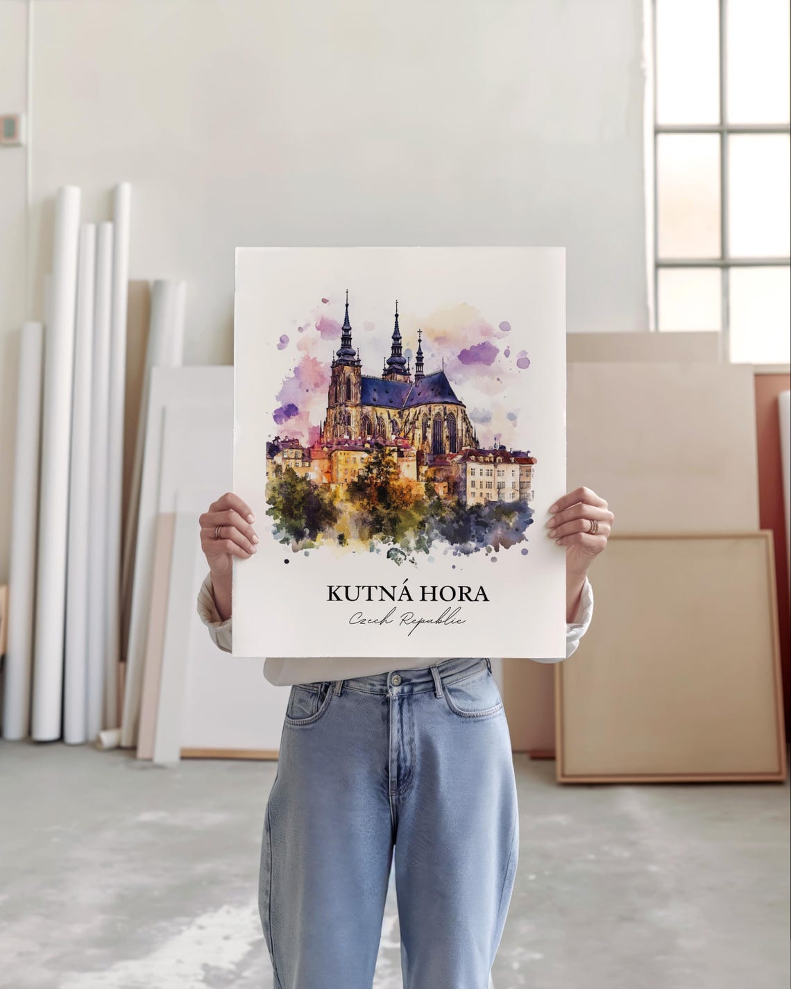 Kutna Hora Czech Republic Watercolor Gothic Cathedral Poster - Image 4